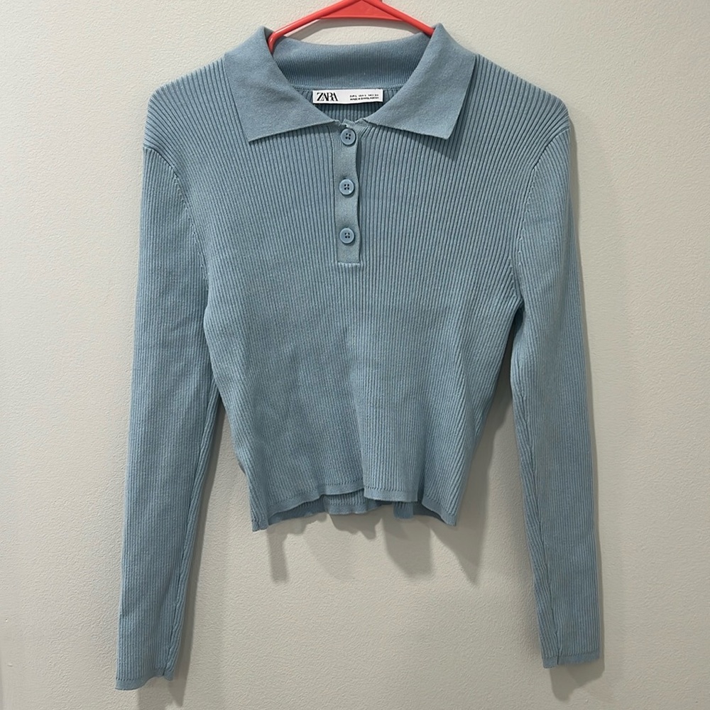 ZARA light blue ribbed cropped sweater. size Large but runs VERY tight.